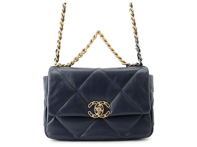 Borsa a tracolla con catena Chanel CHANEL19 Blu navy
