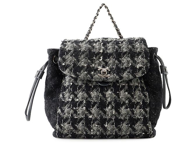 Borsa Chanel in tweed nera e grigia Marrone Nero