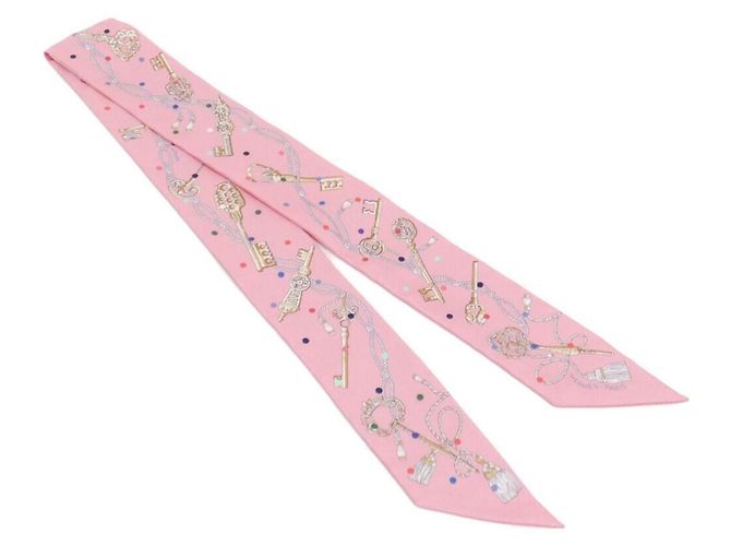 Hermès Pañuelo Twilly Hermes LES CLES A POIS Rosa Multicolor Beige