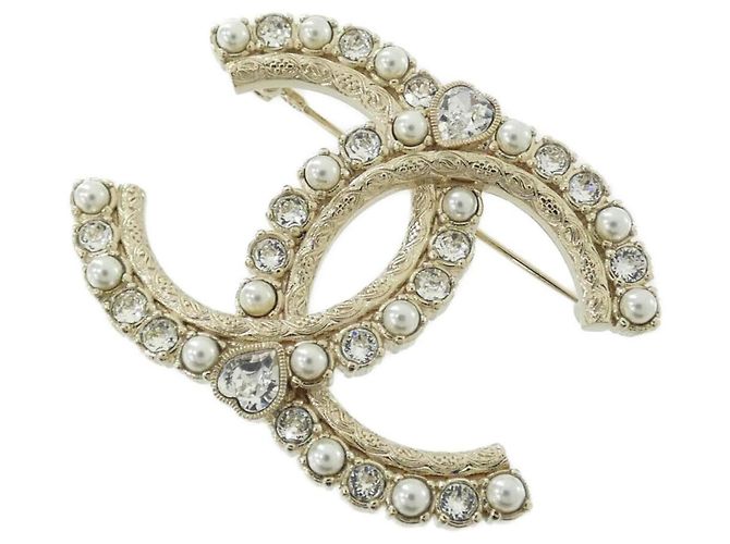 Broche Chanel Clear and Gold Blanco Dorado