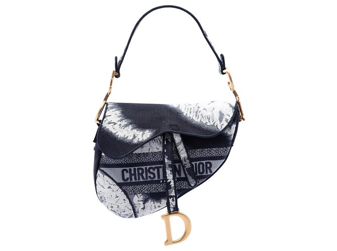 Sac Saddle Dior en toile bleue brodée tie dye Bleu Marine