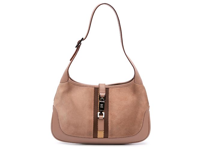 Borsa a tracolla Gucci Jackie in camoscio marrone con Web Carne