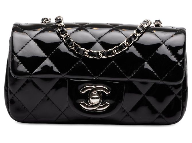 Chanel Black Extra Mini Rectangular Classic Patent Single Flap Nero