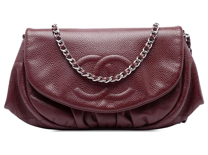 Chanel Red CC Caviar Half Moon Wallet on Chain Rosso Bordò