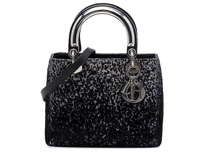 Dior Black Medium Fabric Lame Lady Dior Noir