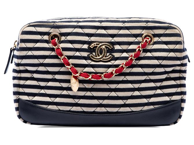 Bolsa Camera Coco Sailor Chanel em jersey acolchoado preto e pele de cordeiro