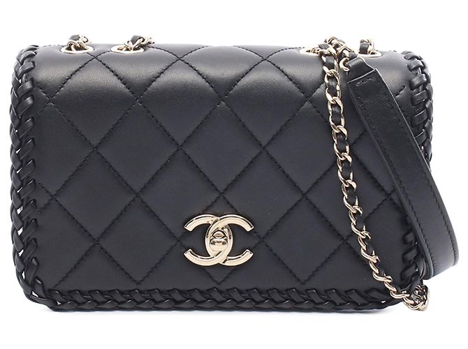 Chanel Black Quilted Lambskin Whipstitch Single Flap Noir