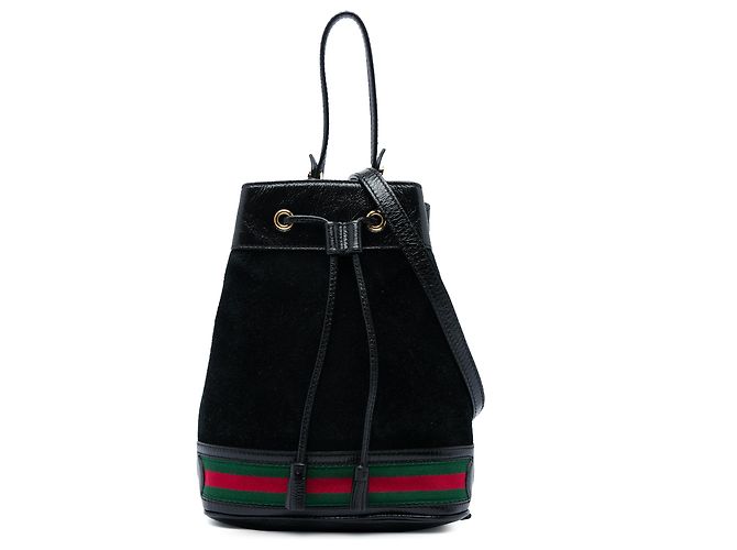 Borsa secchiello Gucci Ophidia Small in camoscio nero con Web