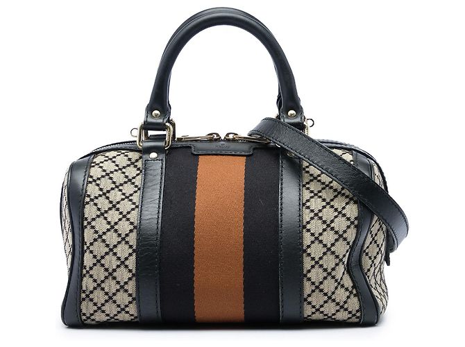 Borsa Boston Gucci Joy Small in tela Diamante beige e Web