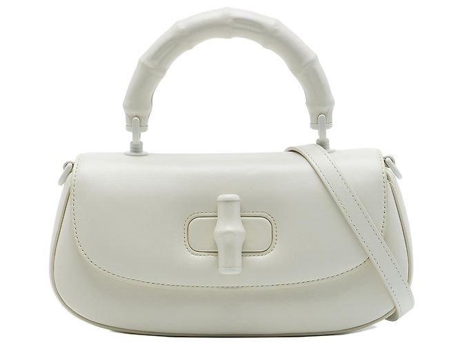 Bamboo Gucci Mala de mão Diva Small em pele de vitelo branca com pega de bambu Branco