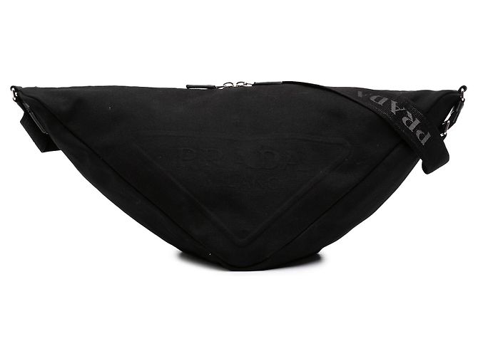 Prada Black Canvas Canapa Triangle Logo Shoulder Bag