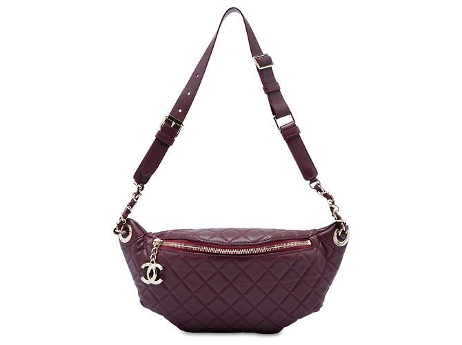 Bolsa de Cintura Chanel em couro de bezerro acolchoado vermelho Bordeaux