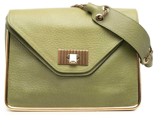 Bolsa de Ombro Sally Chloé em Couro Granulado Verde Medium Verde oliva