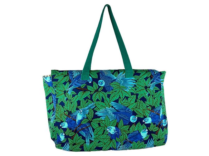 Hermès Sac cabas en toile Hermes Bleu Vert