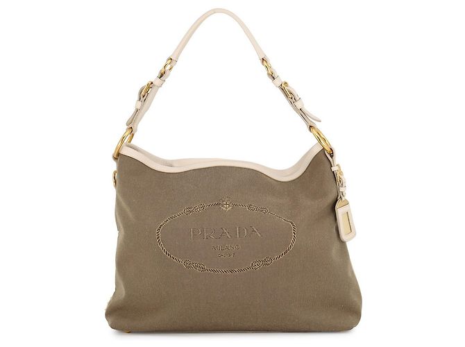 Jacquard Borsa a tracolla Prada Khaki e White Bianco Cachi