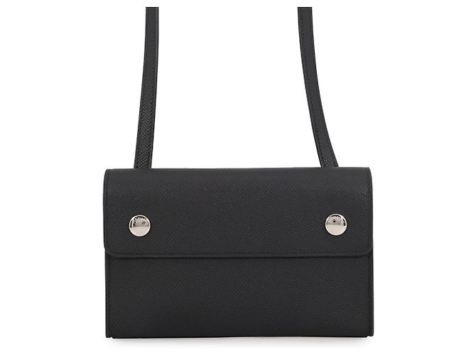 Hermès Hermes Black Epsom Leather Chain/Shoulder Wallet