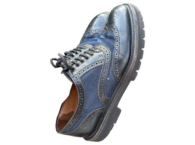 Scarpe stringate in pelle e denim Louis Vuitton Nero Blu