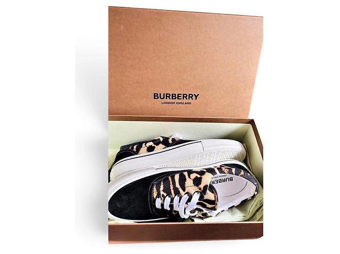 Baskets Burberry à imprimé léopard et daim Noir