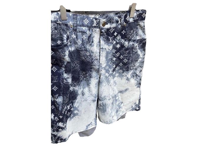 Louis Vuitton Monogram Bandana Denim Shorts Weiß Blau