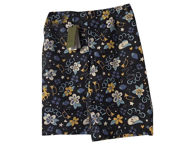 Pantaloncini Gucci con stampa floreale e note musicali Multicolore Blu scuro