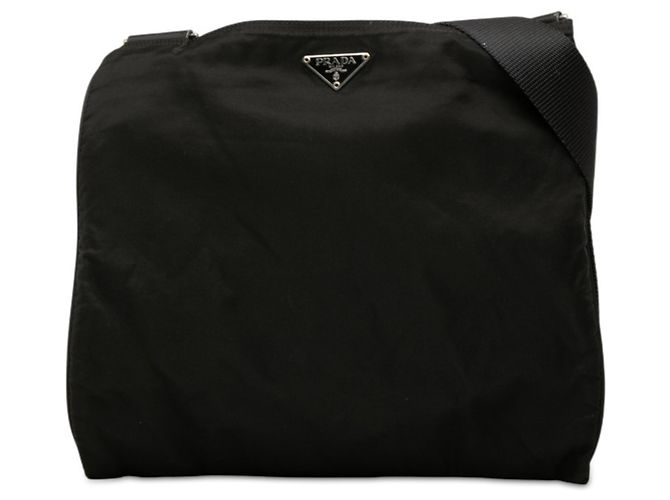 Borsa a tracolla Prada con placca logo triangolare Nero