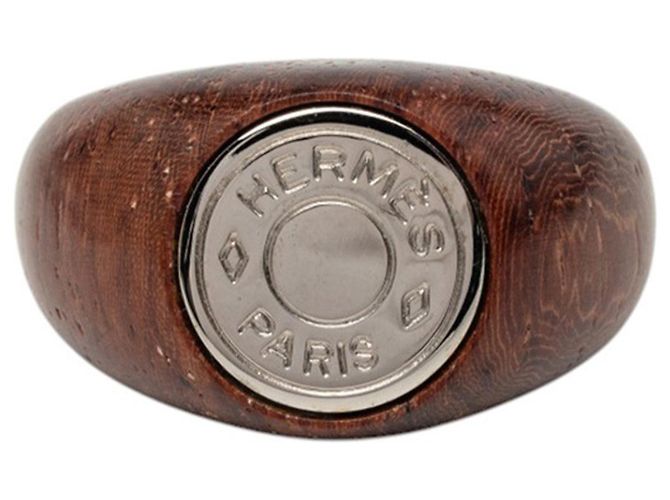 Hermès Hermes Sellier Band Ring Brown Silvery