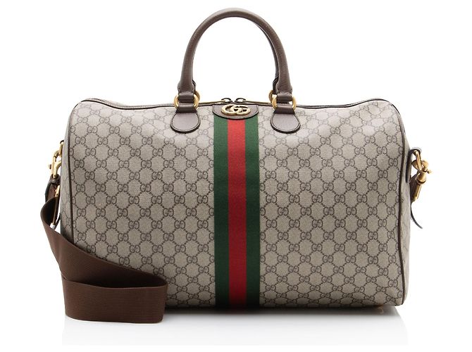 Gucci GG Supreme Savoy Medium Duffle Marrom Bege