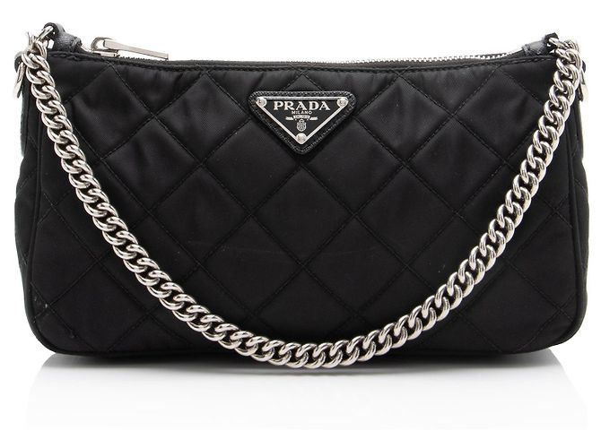 Bolsa Hobo Prada em Tessuto Impuntato acolchoado Preto