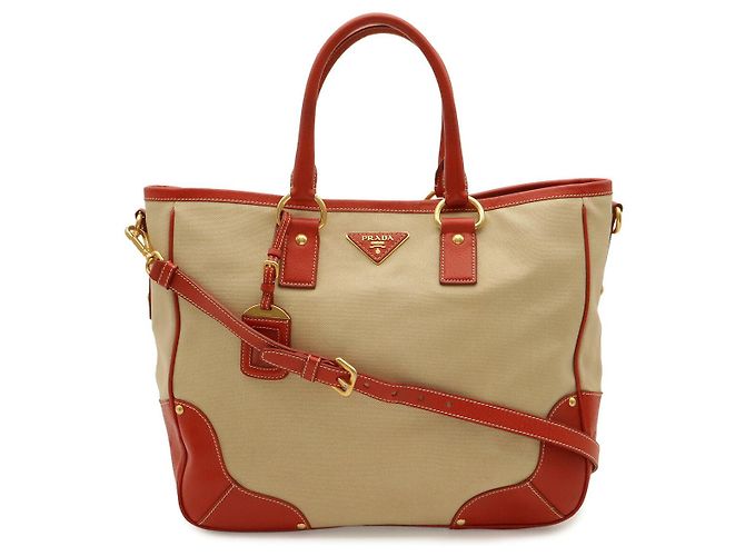 Borsa Tote Prada con logo Triangle Marrone Beige