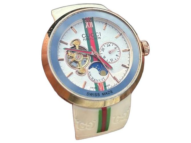 Gucci Pantheaon Automatic Watch with Moonphase White Red Green Gold hardware