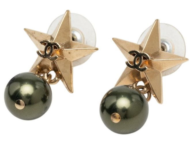 Brincos Chanel Coco Mark Star Motif Dourado Verde