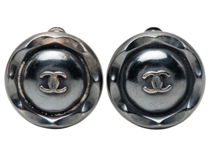 Orecchini rotondi Chanel Coco Mark Nero Argento