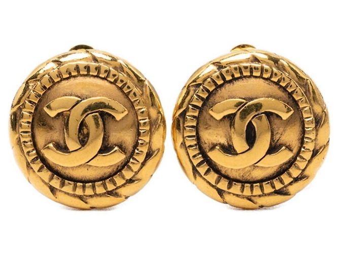 Boucles d'oreilles rondes Chanel Vintage Coco Mark Doré