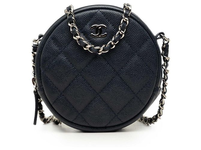 Borsa a tracolla Chanel Matelassé con catena rotonda Blu navy