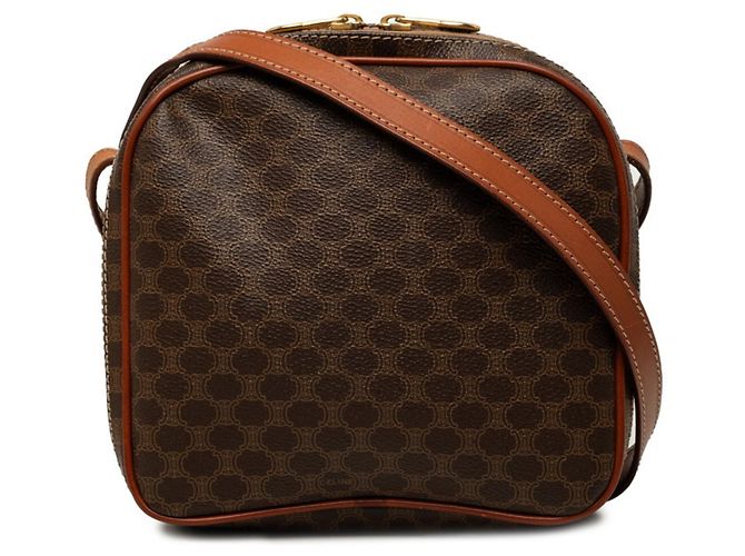 Céline Bolsa de ombro Celine Macadam em couro marrom
