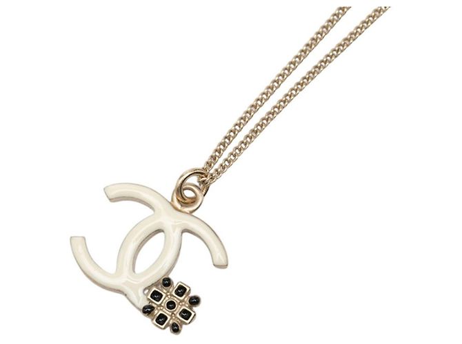 Collana con ciondolo a catena Chanel Coco Mark Argento Bianco