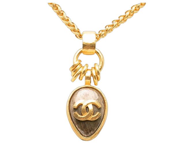 Collana con ciondolo a catena vintage Chanel Coco Mark D'oro