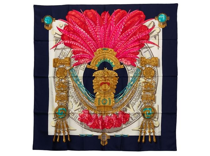Hermès Lenço Hermes Carre 90 MEXIQUE Multicor Azul marinho