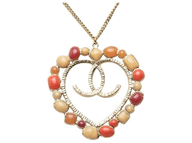 Collar largo Chanel Coco Mark con motivo de corazón Multicolor Dorado