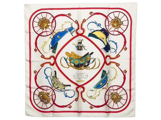 Hermès Hermes Carre 90 Springs Schal Weiß Mehrfarben