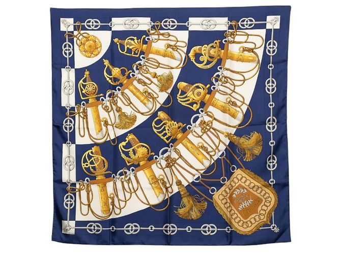 Hermès Lenço Hermes Carre 90 CLIQUETIS Multicor Azul marinho