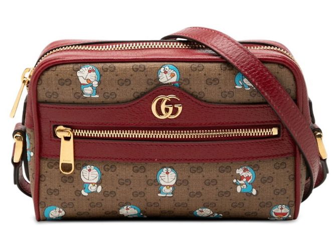Bolsa de ombro mini Gucci x Doraemon GG Supreme Marrom Bordeaux