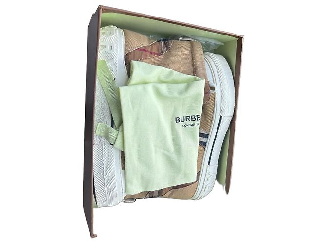 Sneakers alte Burberry Check Marrone Bianco Beige