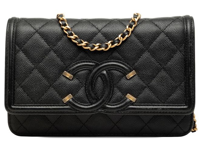 Borsa a tracolla Chanel in pelle caviar nera Nero