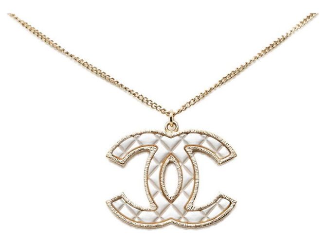Collar Chanel Coco Mark Matelassé Blanco Dorado