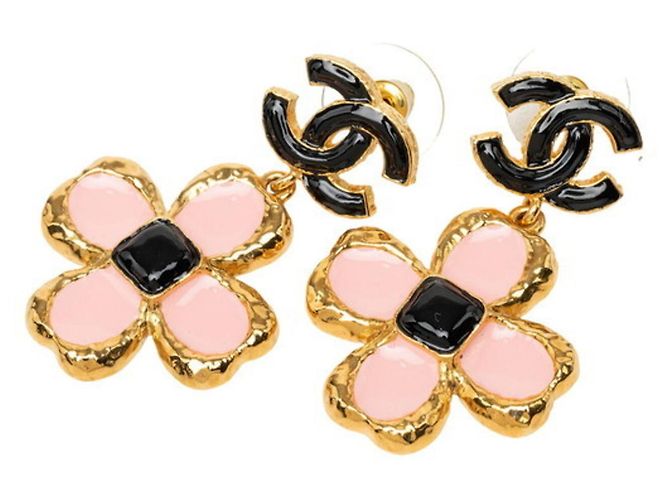Orecchini Chanel Coco Mark con motivo floreale Nero Rosa D'oro