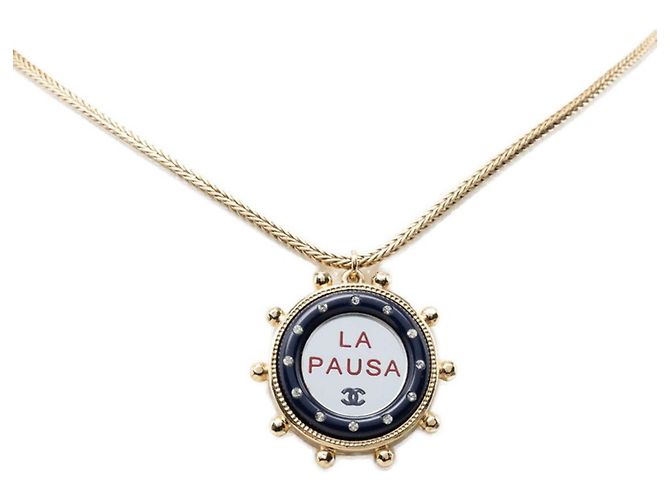 Colar com pingente espelhado Chanel Coco Mark LA PAUSA Dourado Azul marinho