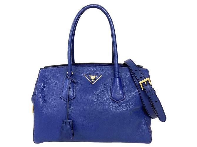 Bolsa 2-Way em couro azul Prada
