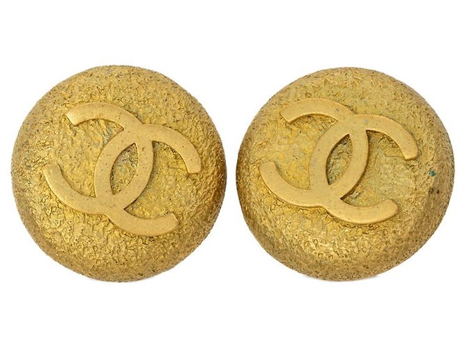 Orecchini a clip rotondi vintage Chanel Coco Mark D'oro