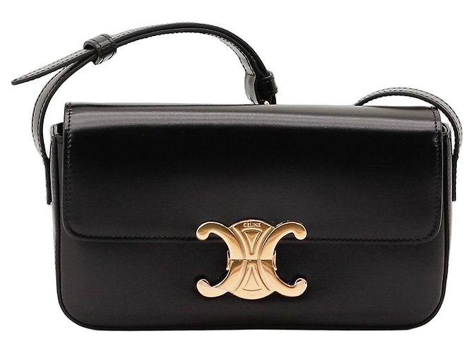 Céline Bolsa de Ombro Celine Triomphe em Pele de Vitelo Lisa Preta Preto